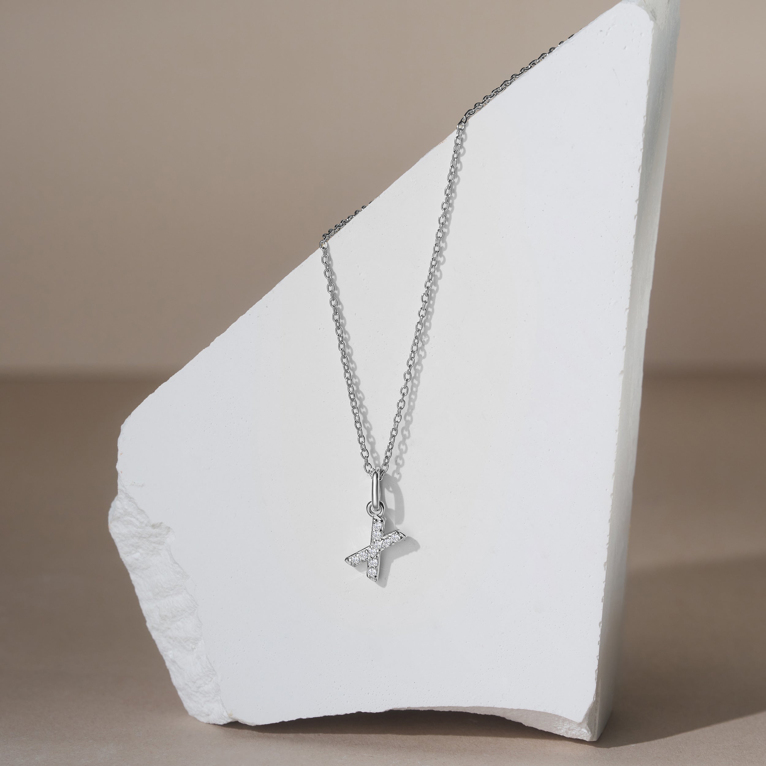 Love Letter Initial X Lab Diamond Necklace set in 925 Sterling Silver